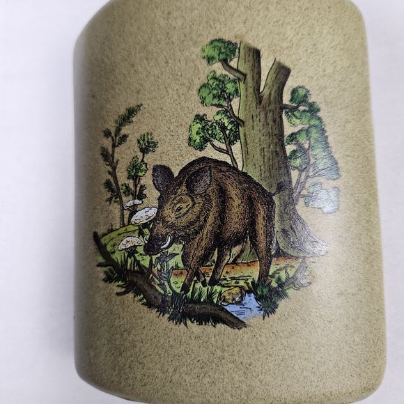 Vintage German Hip Flask Wild Boar Hinged Captive Top Liquor Stoneware Hunting - Picture 13 of 13